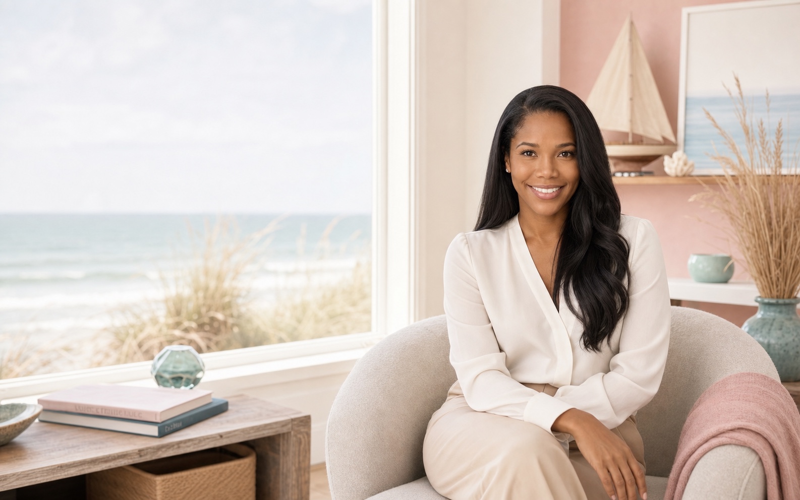 Doctor Fab seated in a calm coastal therapy office